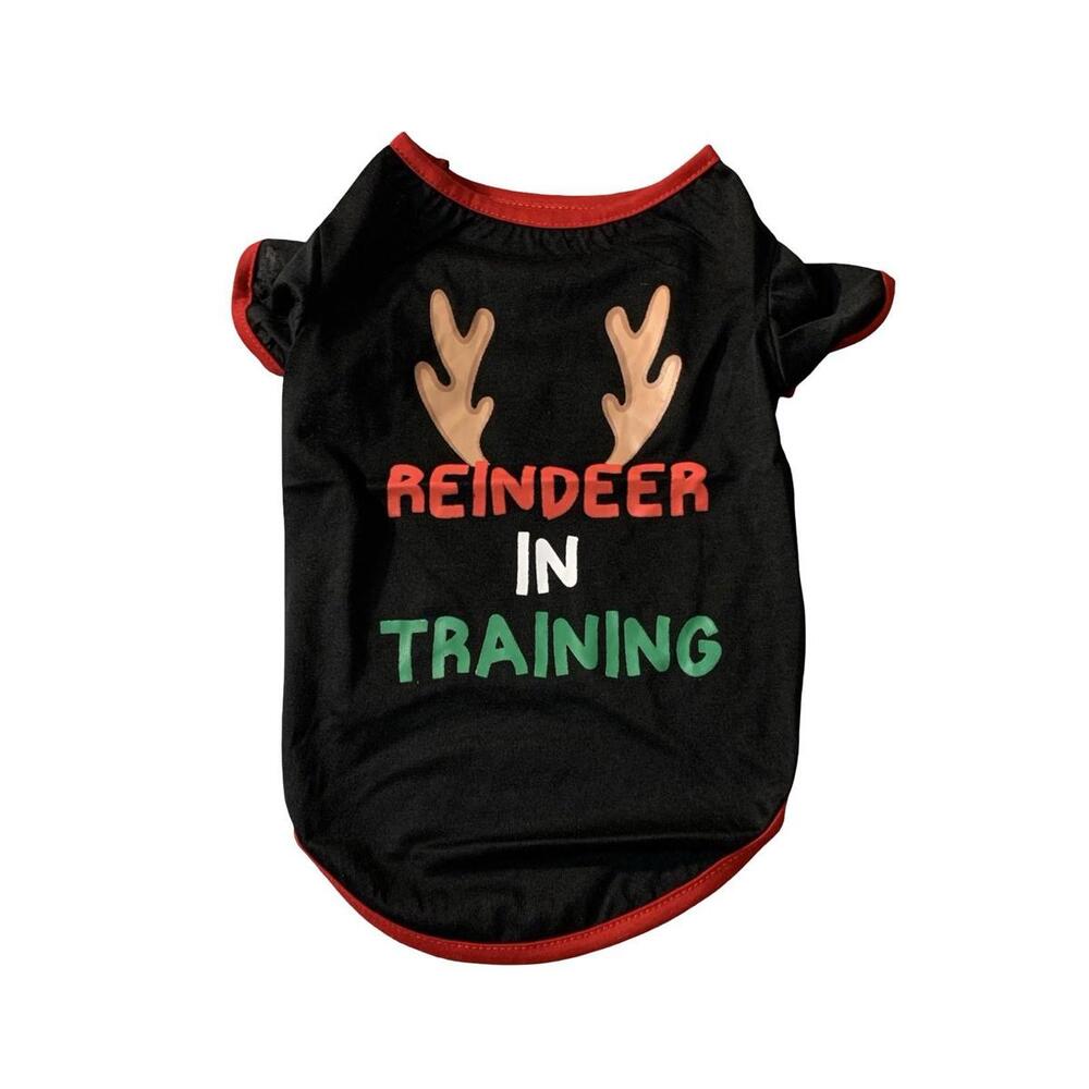 Reindeer In Training Holiday Dog T-Shirt Black Red Trim Christmas Size S‎ NEW